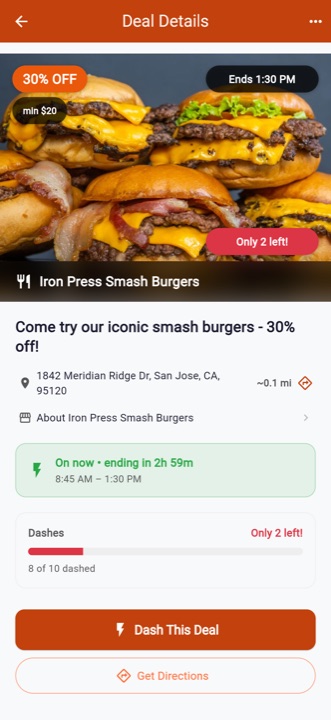 A deal's detail page with the Dash This Deal button